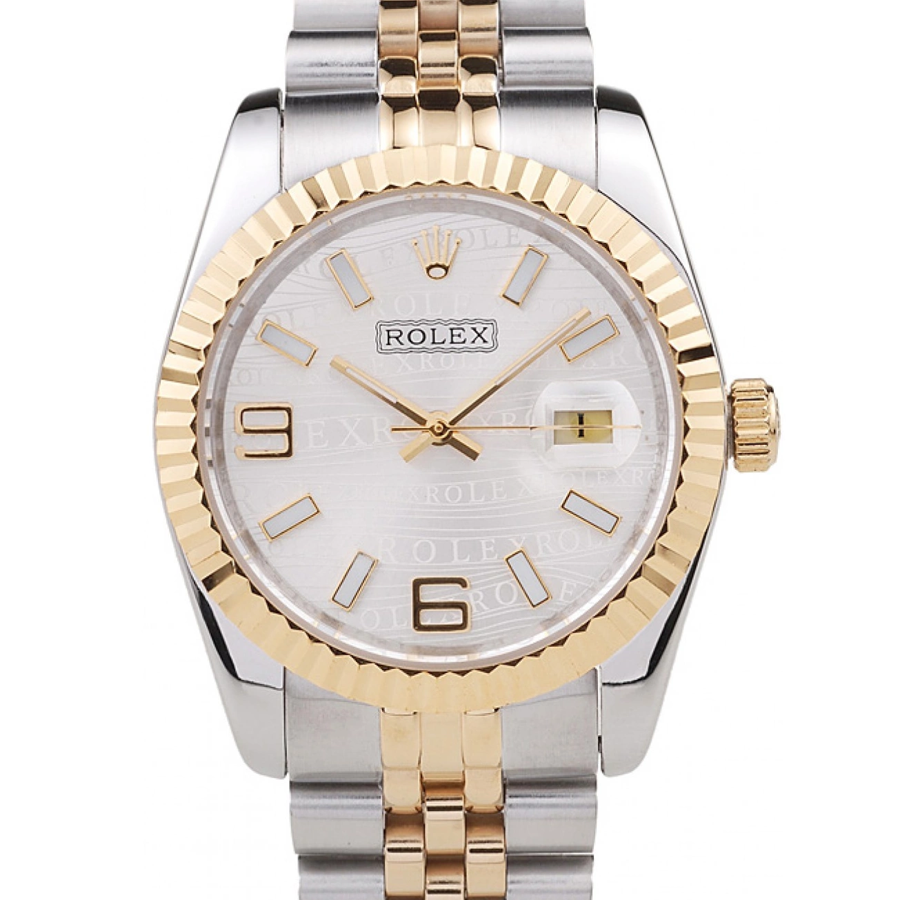 18k DateJust Dial Two Silver Steel Plated Stainless Gold Rolex 98084 Tone 0801